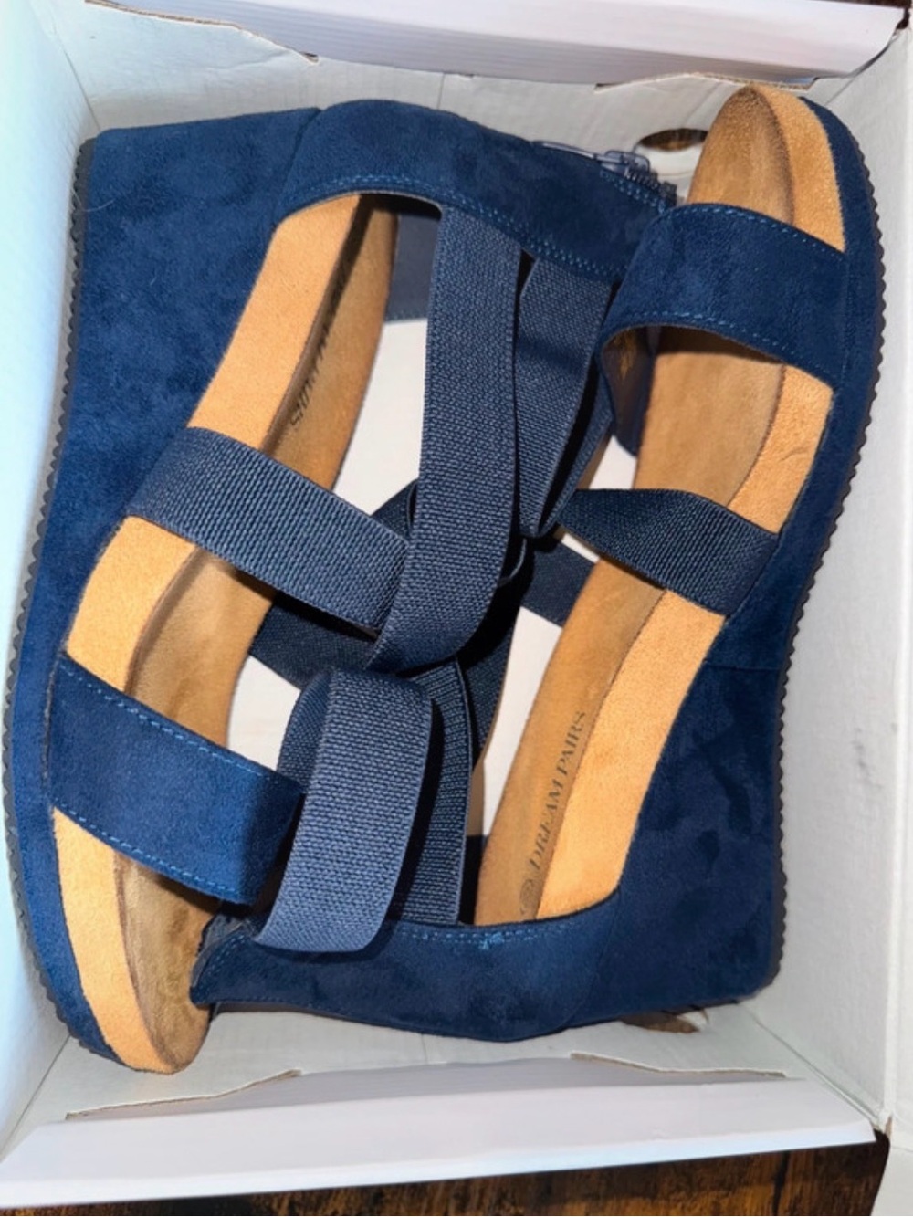Dream Pairs Navy Wedge Sandals with Ankle Wrap
